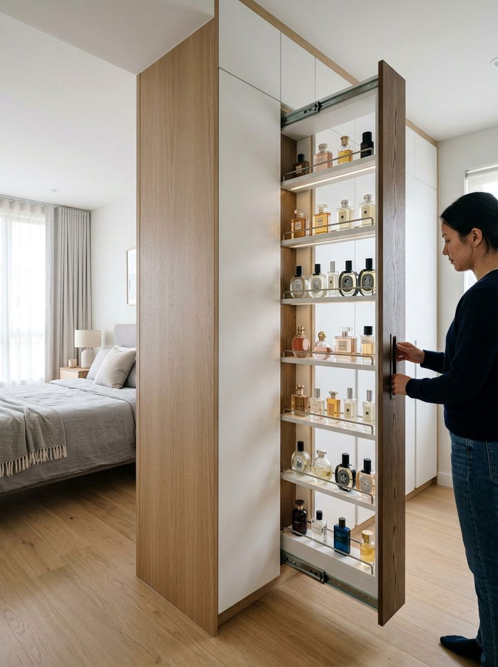 Slide Out Cabinet - 30 small bedroom space storage ideas