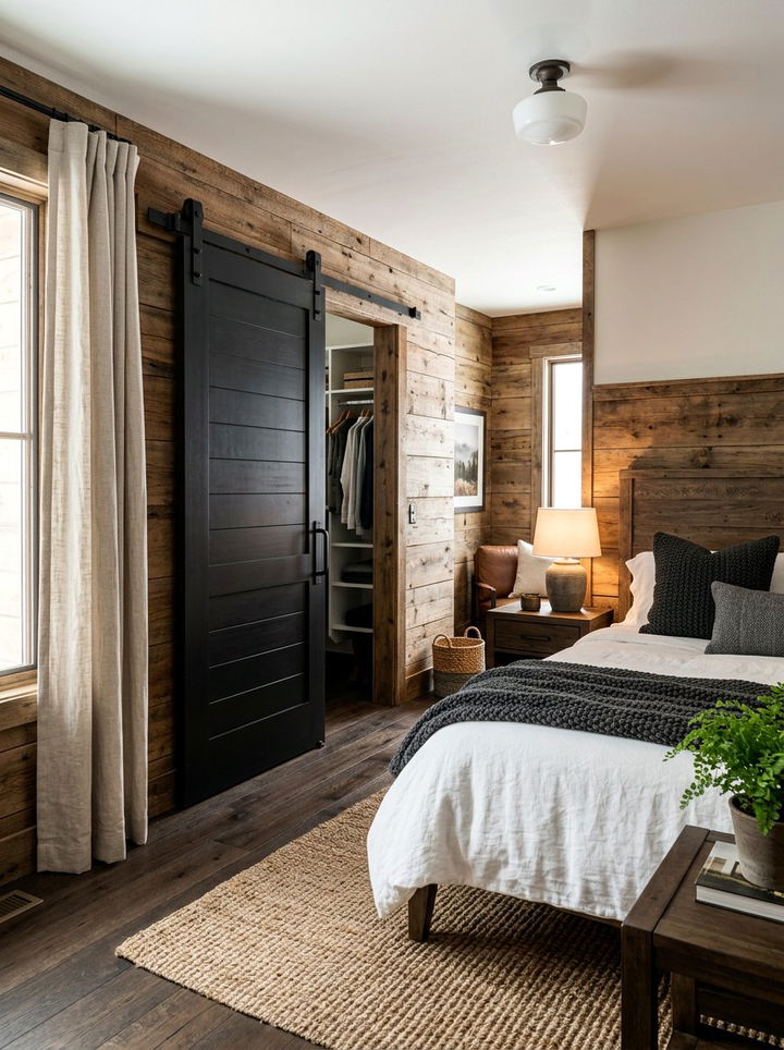 Sliding Barn Door - 30 rustic black bedroom ideas