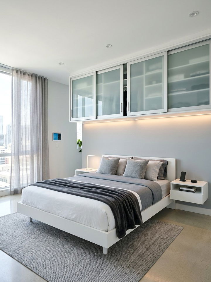 Sliding Door Overhead Cabinets - 30 bedroom overhead storage ideas