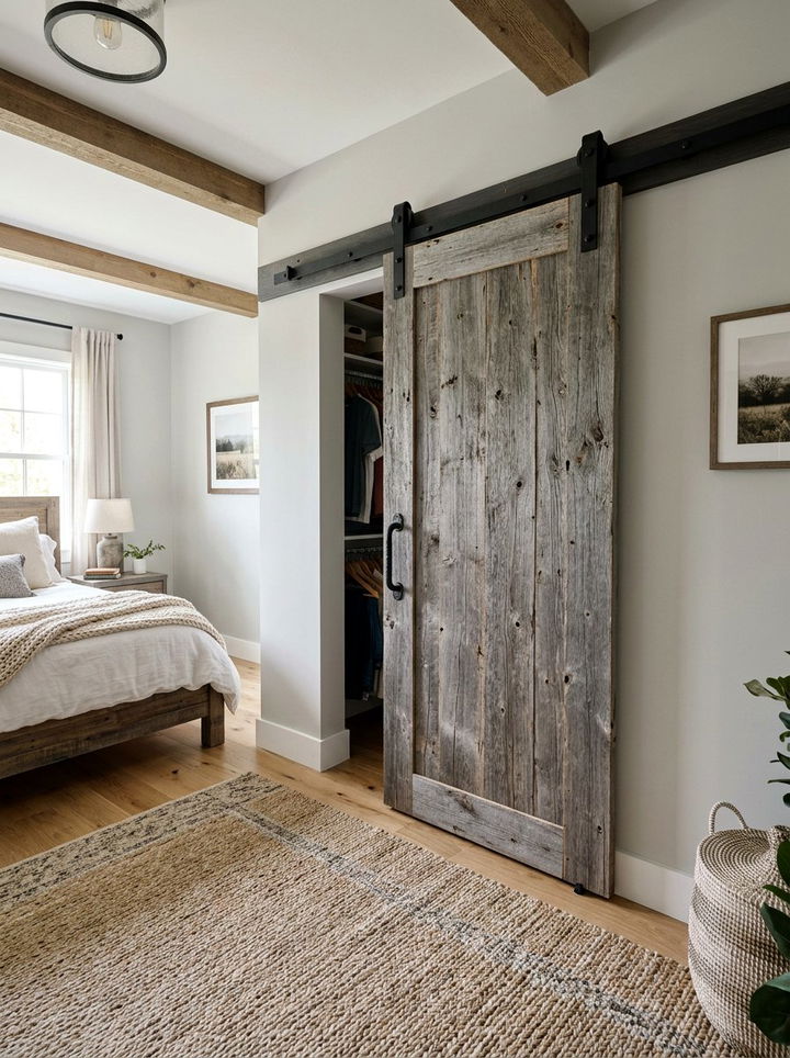 Sliding Gray Barn Door - 30 rustic gray bedroom ideas
