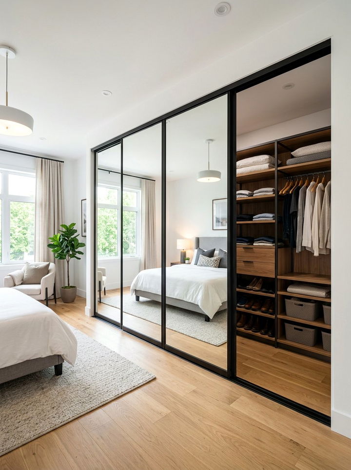 Sliding Mirror Closet - 30 bedroom hidden storage ideas