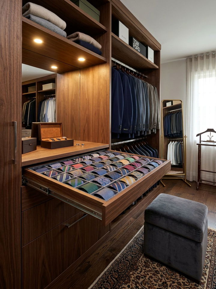 Sliding Tie Tray - 30 bedroom tie storage ideas
