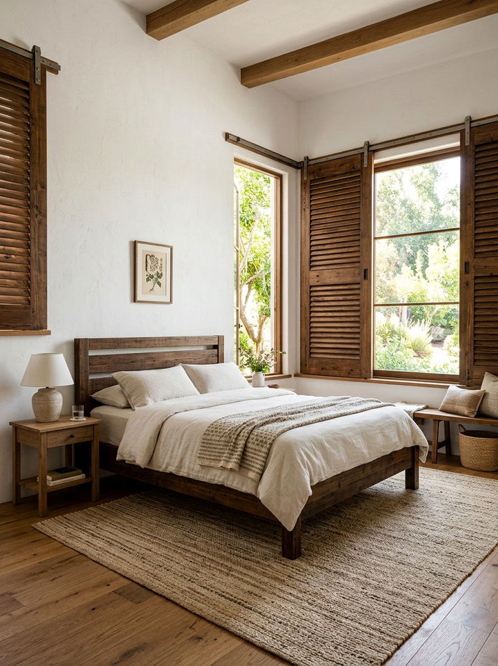 Sliding Wooden Shutter - 30 rustic bedroom ideas