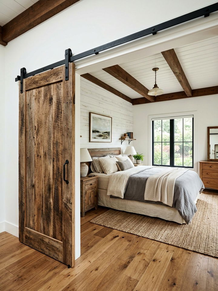 Sliding barn door bedroom - 30 lake house bedroom ideas