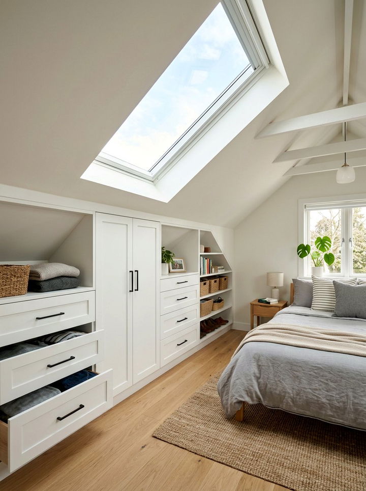 Sloped ceiling storage - 30 bedroom built-in cabinets