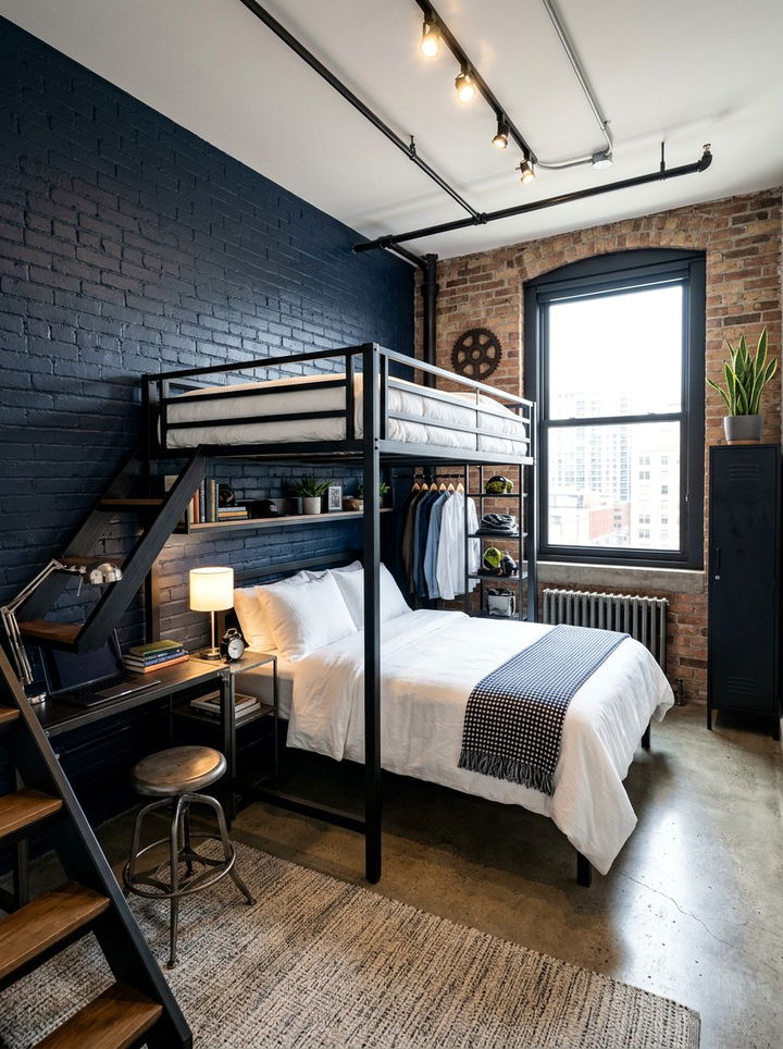 Small Navy Industrial Bedroom - 30 industrial navy bedroom ideas