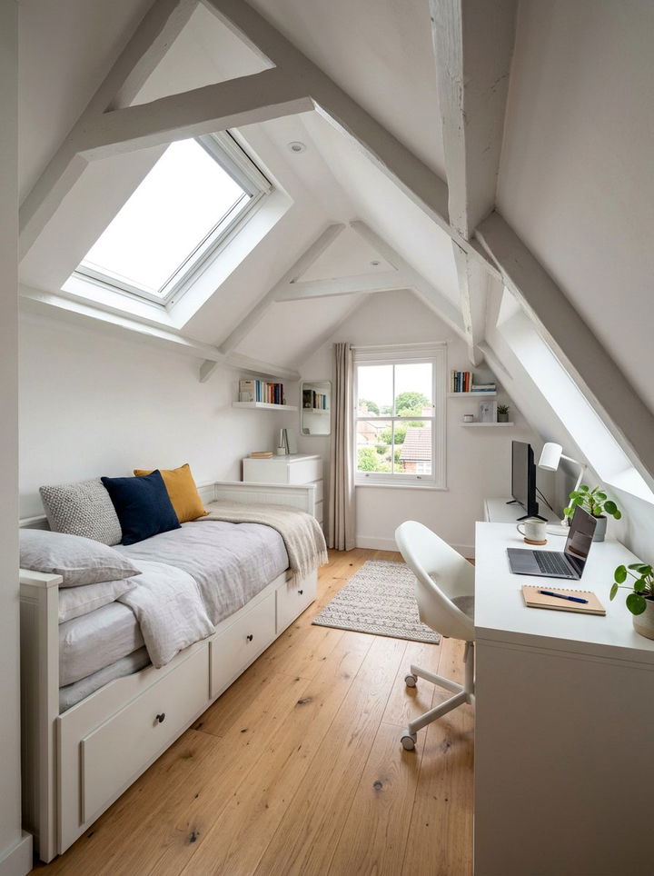 Small Space Attic Studio - 30 sloped ceiling bedroom ideas