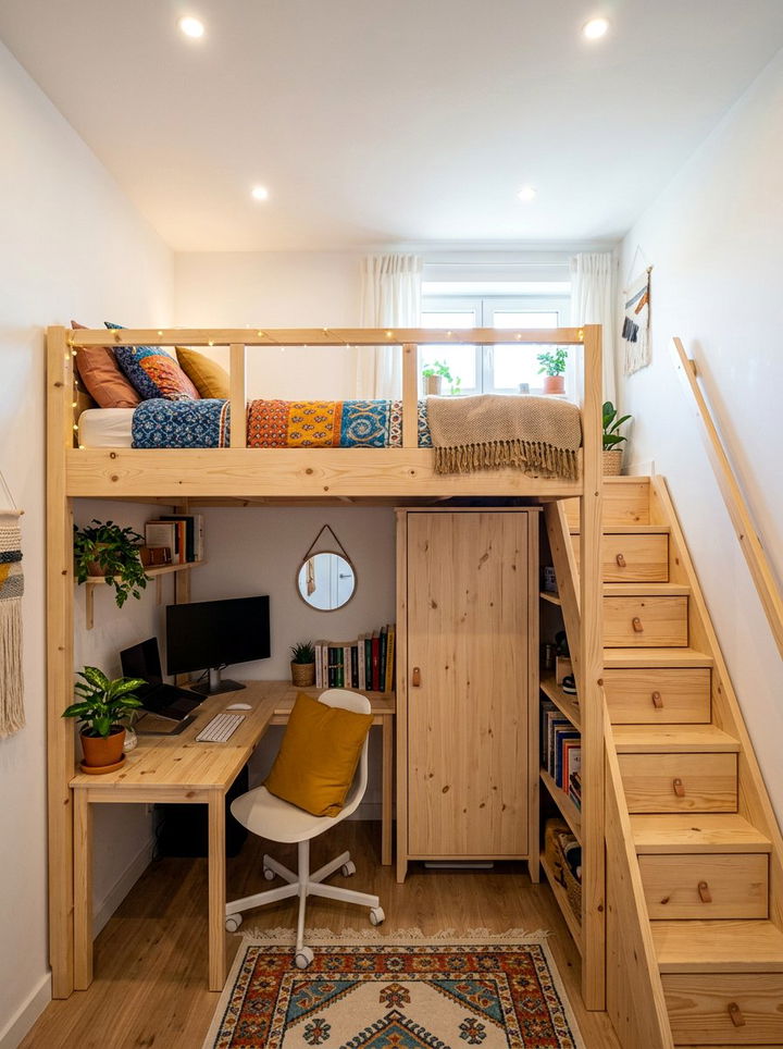 Small bedroom lofted bed - 30 oddly shaped bedroom ideas