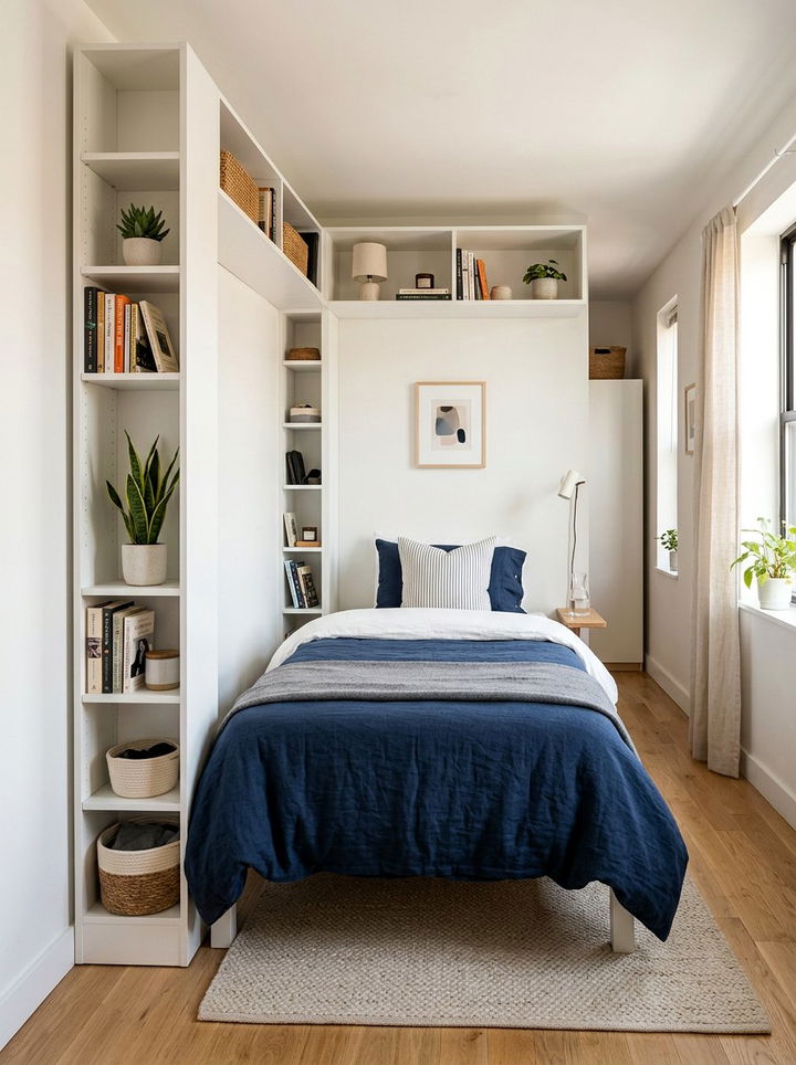 Small space storage headboard - 30 bedroom bookcase headboards