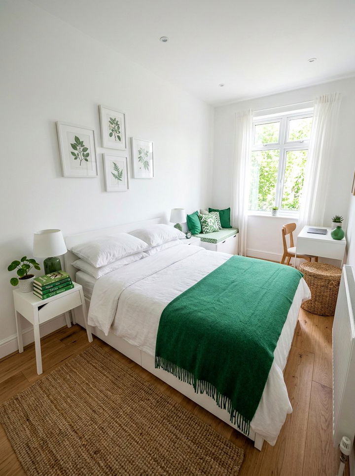 Small white bedroom with green accents - 30 emerald and white bedroom ideas