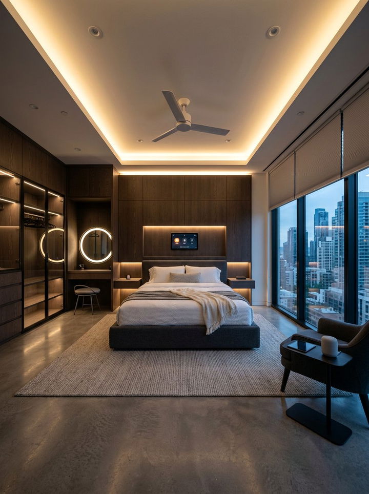 Smart bedroom with automated lighting - 30 L-shaped bedroom ideas
