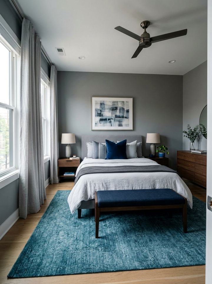 Smoke Gray Bedroom With Blue Accents - 30 smoke gray bedroom ideas