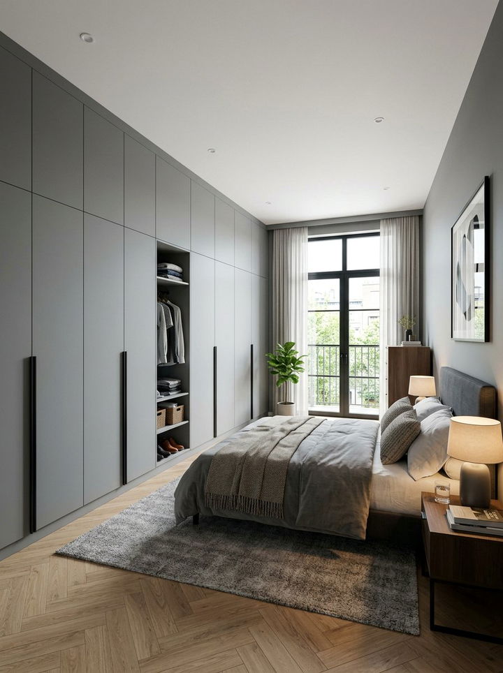 Smoke Gray Bedroom With Built In Wardrobes - 30 smoke gray bedroom ideas