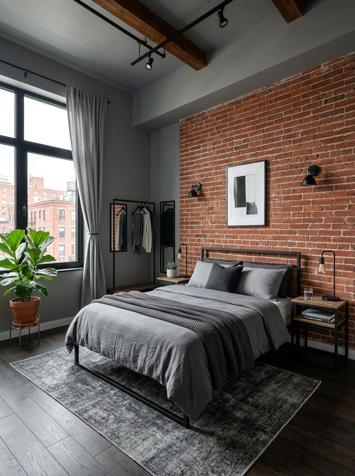 Smoke Gray Bedroom With Exposed Brick - 30 smoke gray bedroom ideas