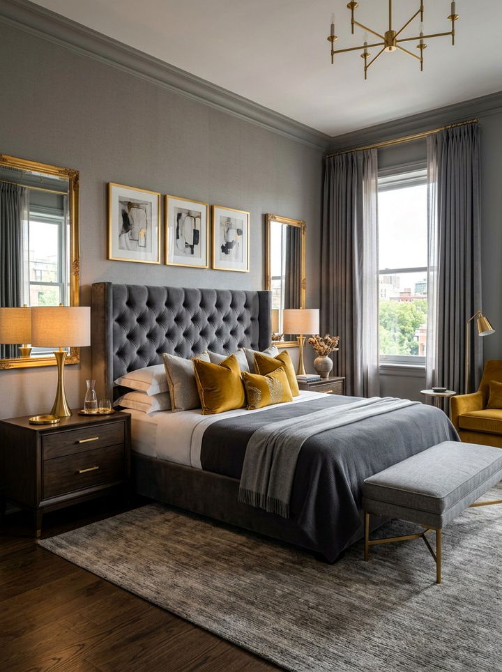 Smoke Gray Bedroom With Gold Accents - 30 smoke gray bedroom ideas