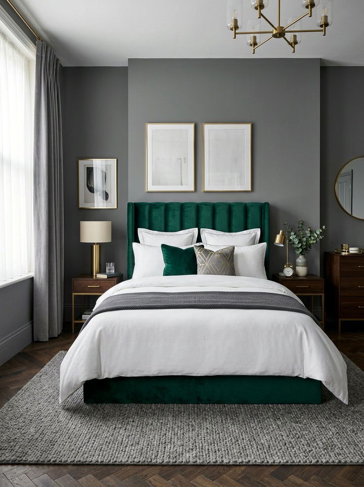 Smoke Gray Bedroom With Velvet Headboard - 30 smoke gray bedroom ideas