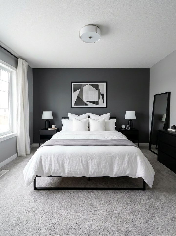 Smoke Gray Bedroom With White Bedding - 30 smoke gray bedroom ideas