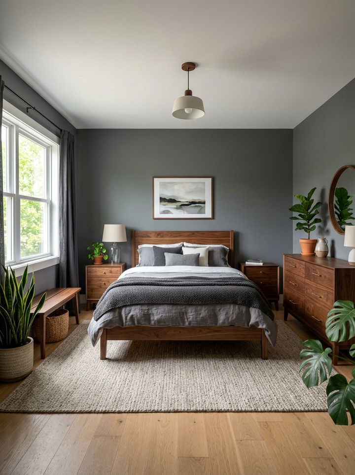 Smoke Gray Bedroom With Wood Furniture - 30 smoke gray bedroom ideas