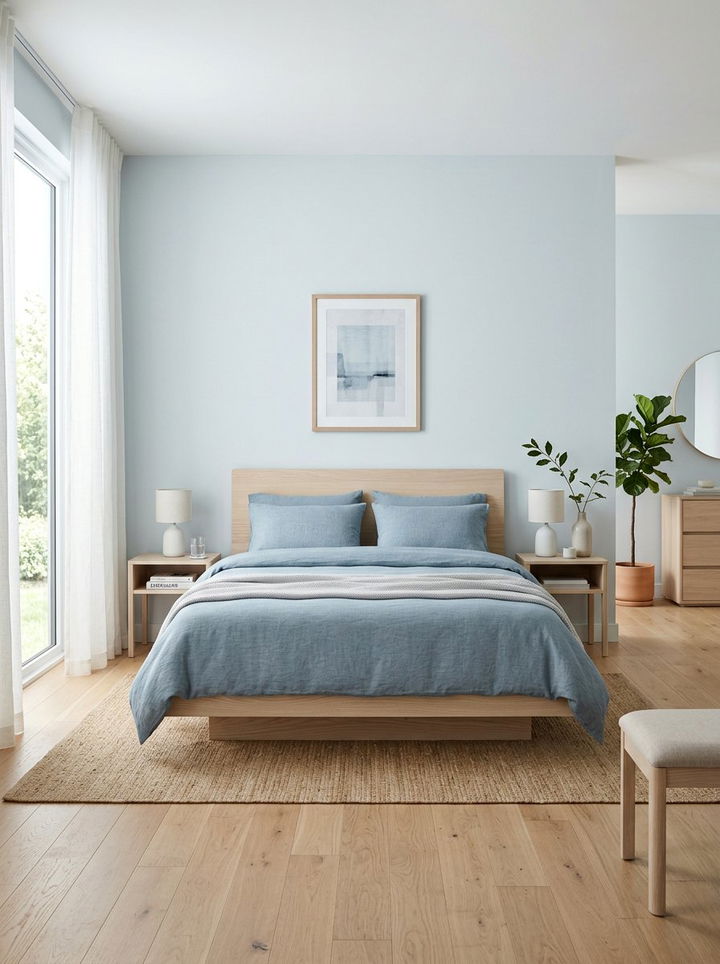 Smoke blue and ash wood bedroom - 30 blue and brown bedroom color combo
