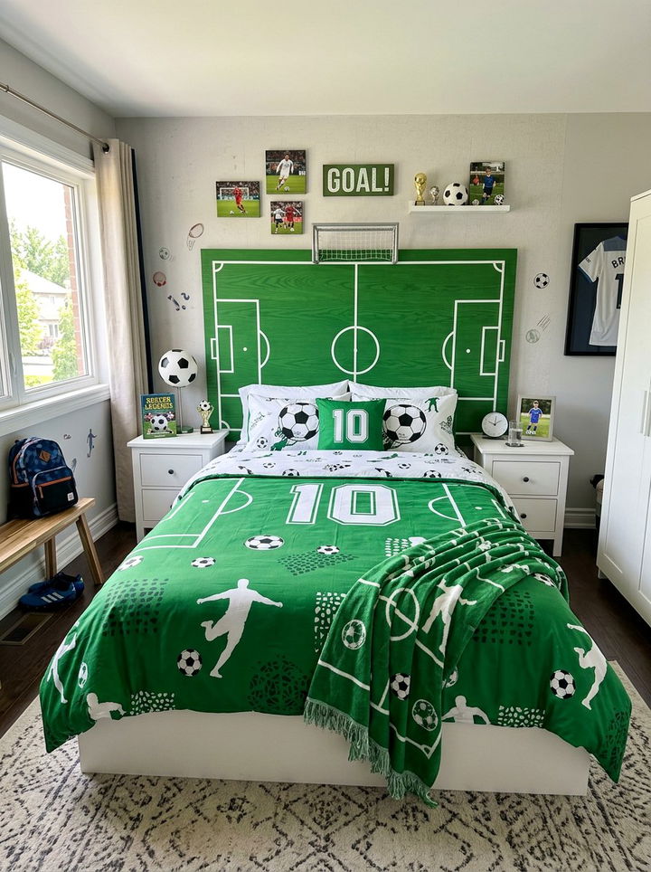 Soccer field headboard - 30 soccer bedroom ideas