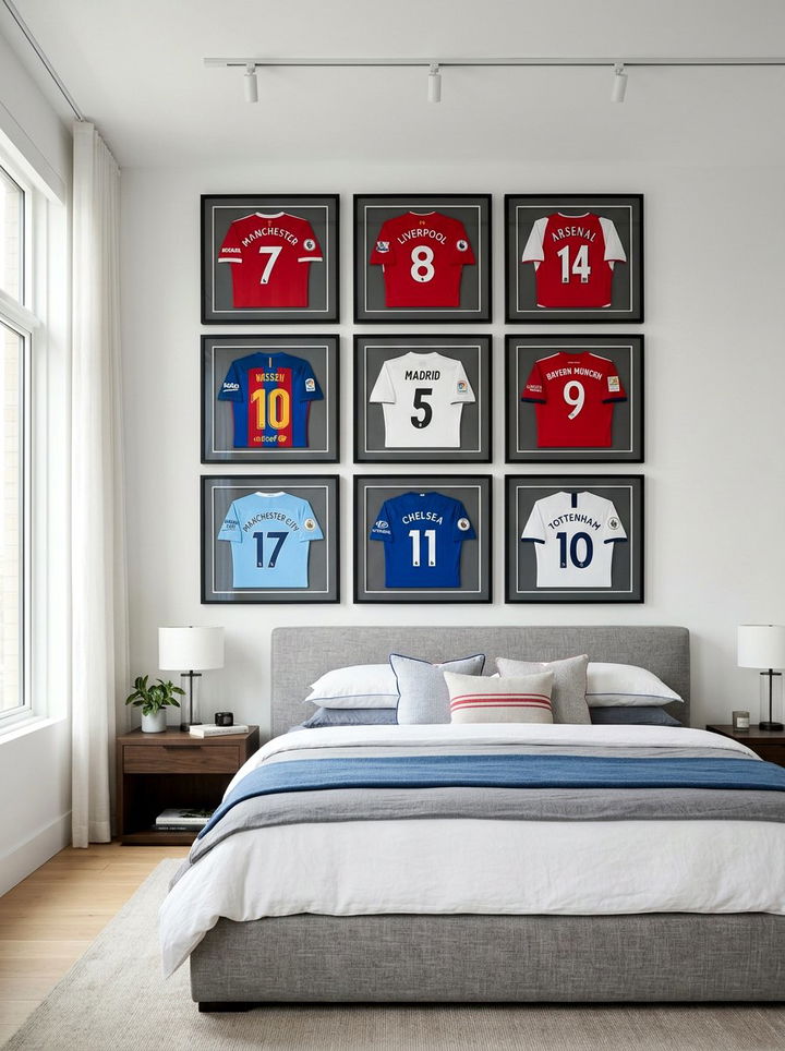 Soccer jersey display - 30 soccer bedroom ideas