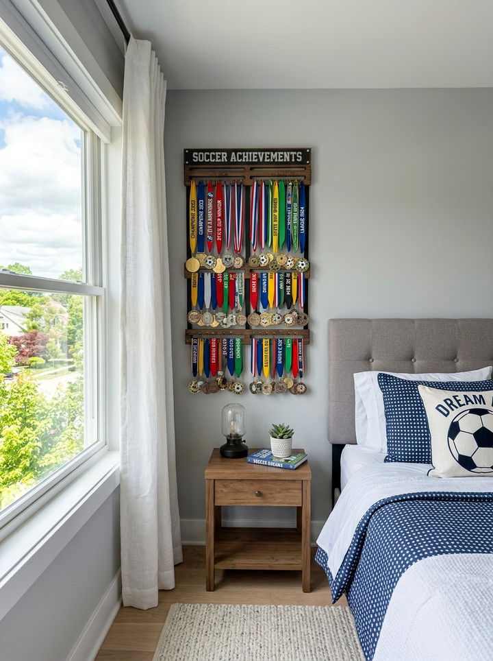 Soccer medal display - 30 soccer bedroom ideas