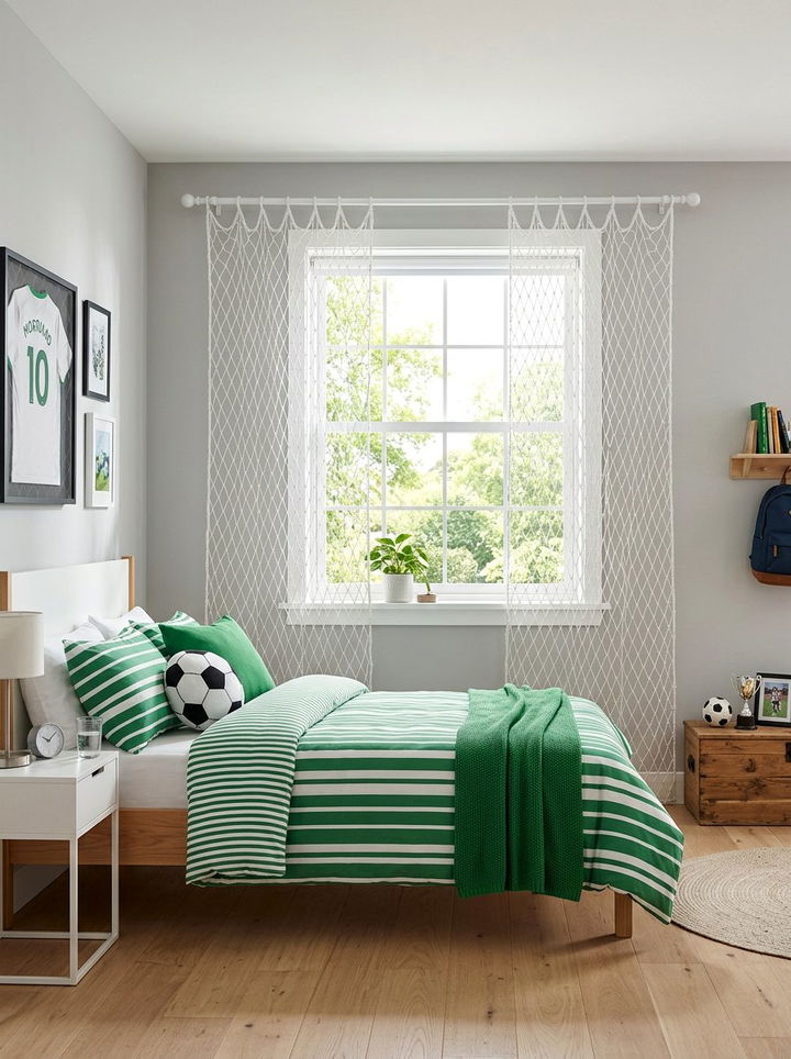 Soccer net curtains - 30 soccer bedroom ideas
