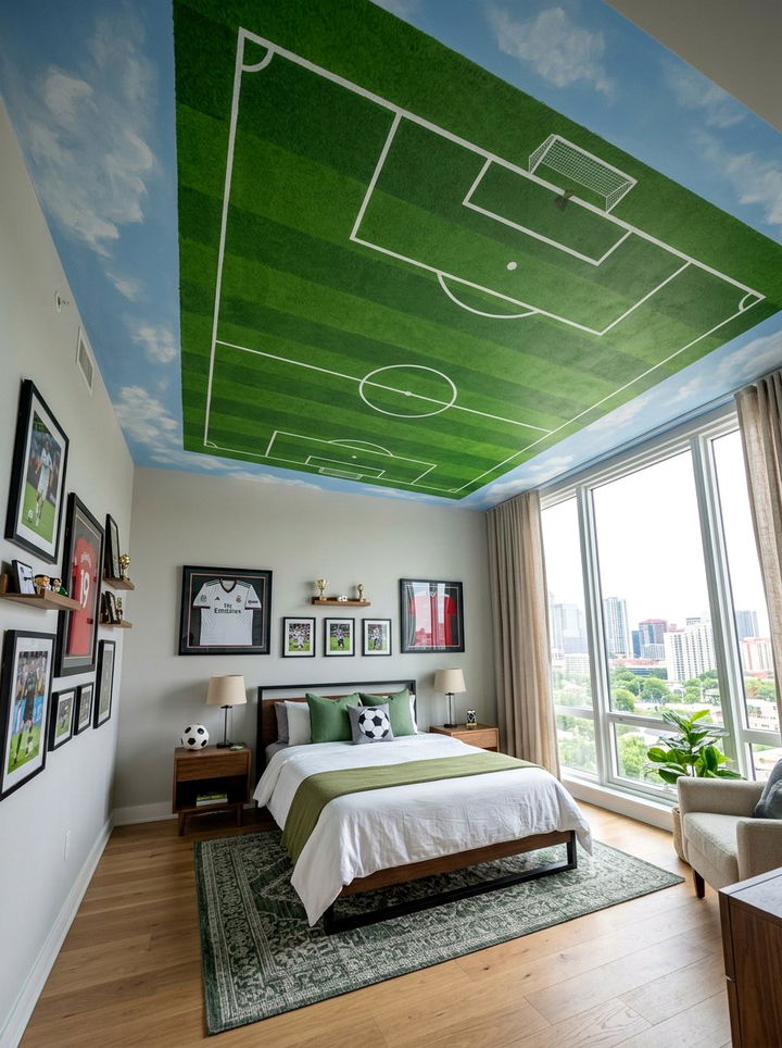 Soccer pitch ceiling mural - 30 soccer bedroom ideas