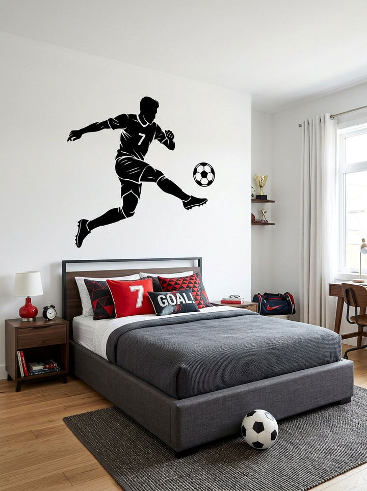 Soccer player wall decal - 30 soccer bedroom ideas