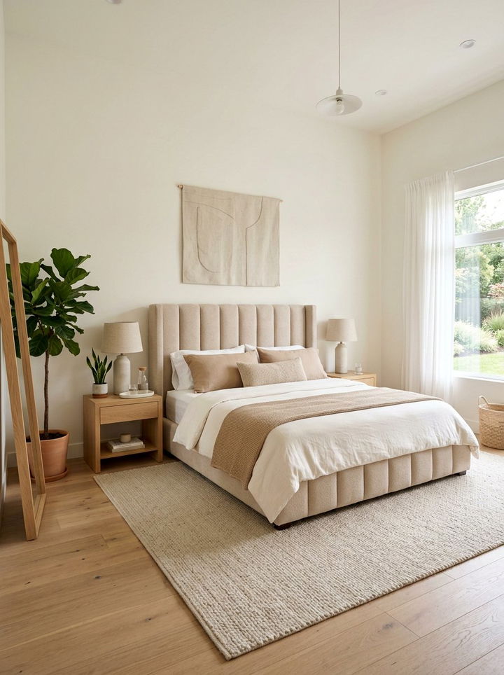 Soft Beige Channel Tufted Bed - 30 bedroom channel tufted headboards