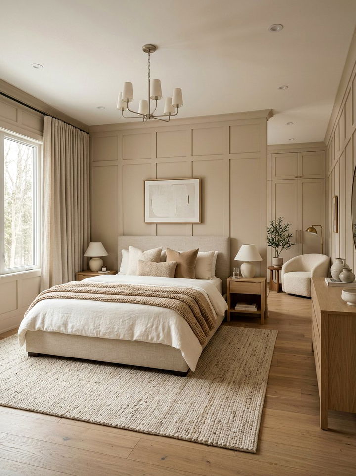 Soft Beige Shaker Style Trim - 30 bedroom wainscoting ideas