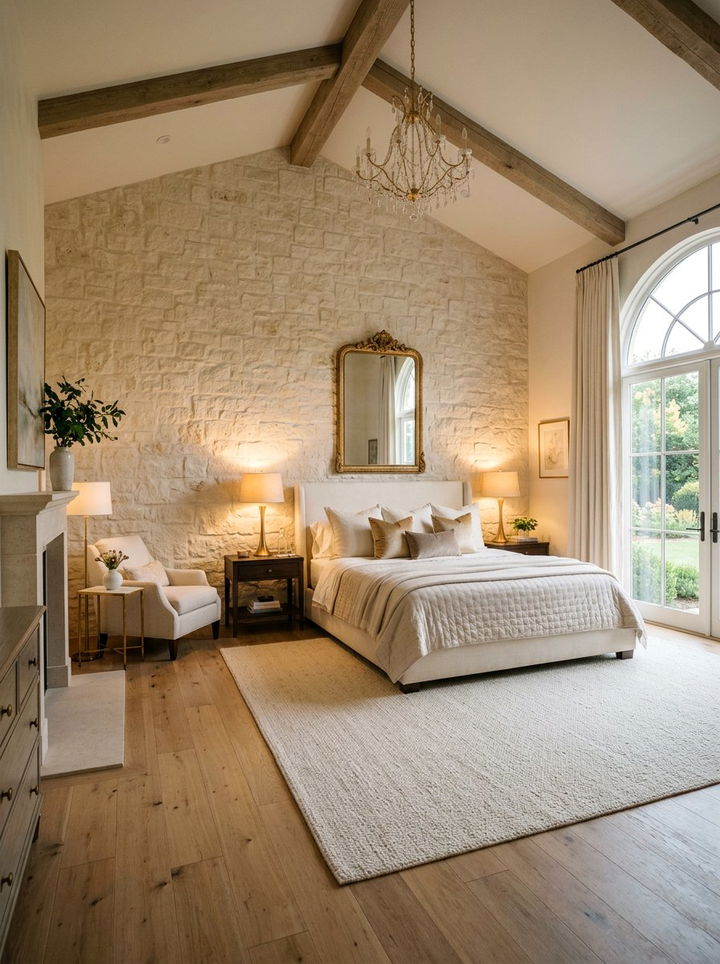 Soft Beige Stone - 30 bedroom stone wall ideas