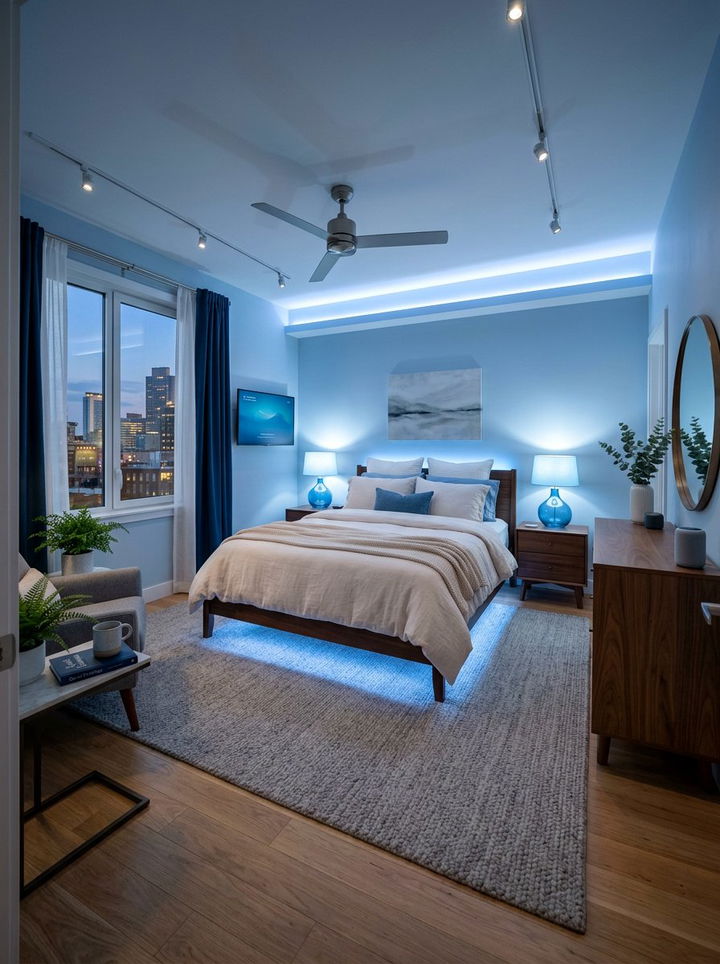 Soft Blue Lighting - 30 pastel blue bedroom ideas