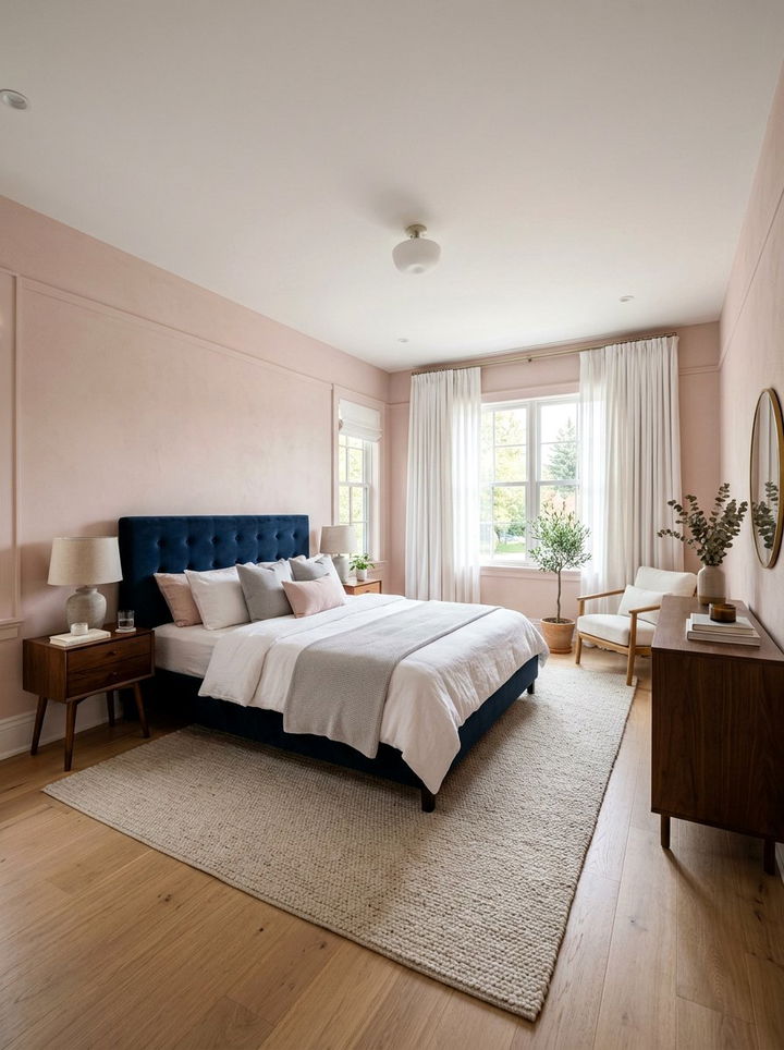 Soft Blush Pink Walls - 30 navy and blush bedroom ideas