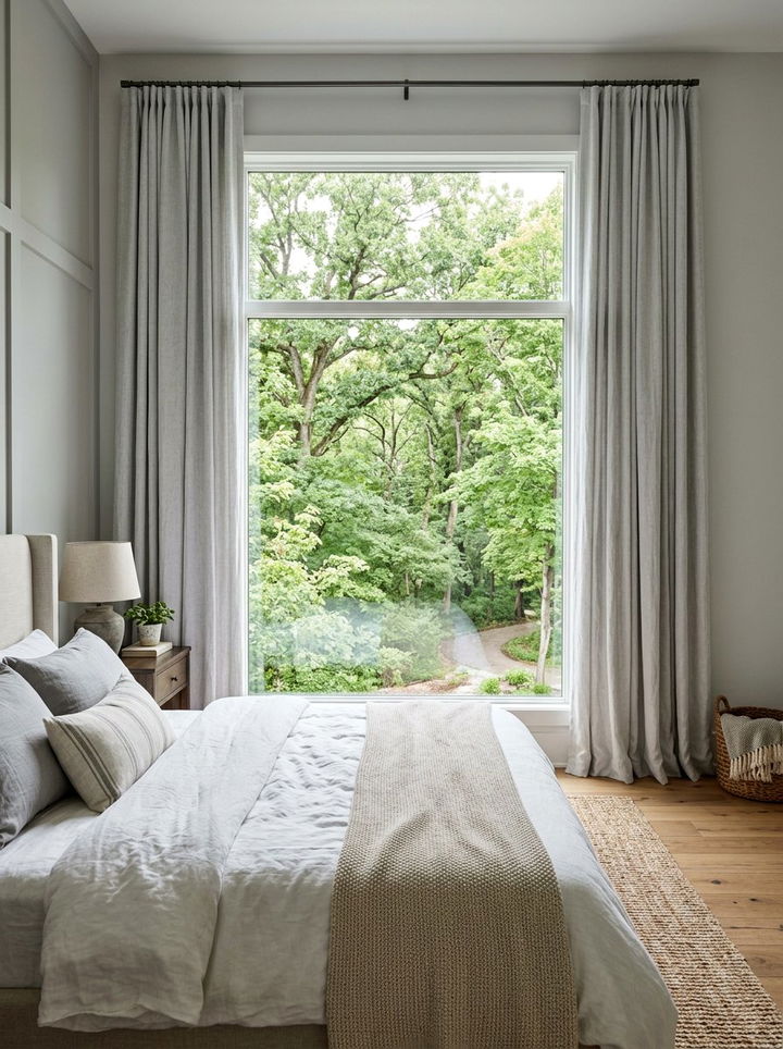 Soft Gray Curtains - 30 rustic gray bedroom ideas