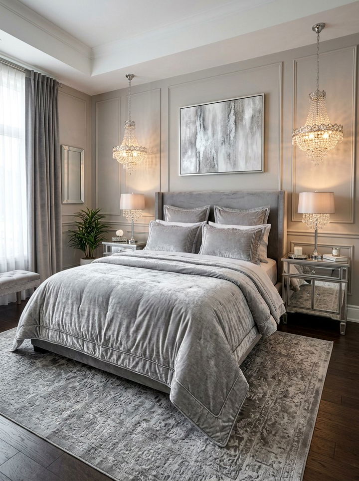 Soft Gray Velvet Bedding - 30 bedroom gray bedding ideas