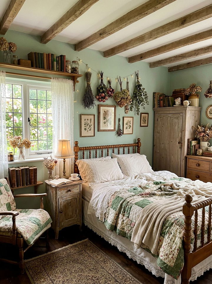 Soft Green Cottagecore Bedroom - 30 pastel green bedroom ideas