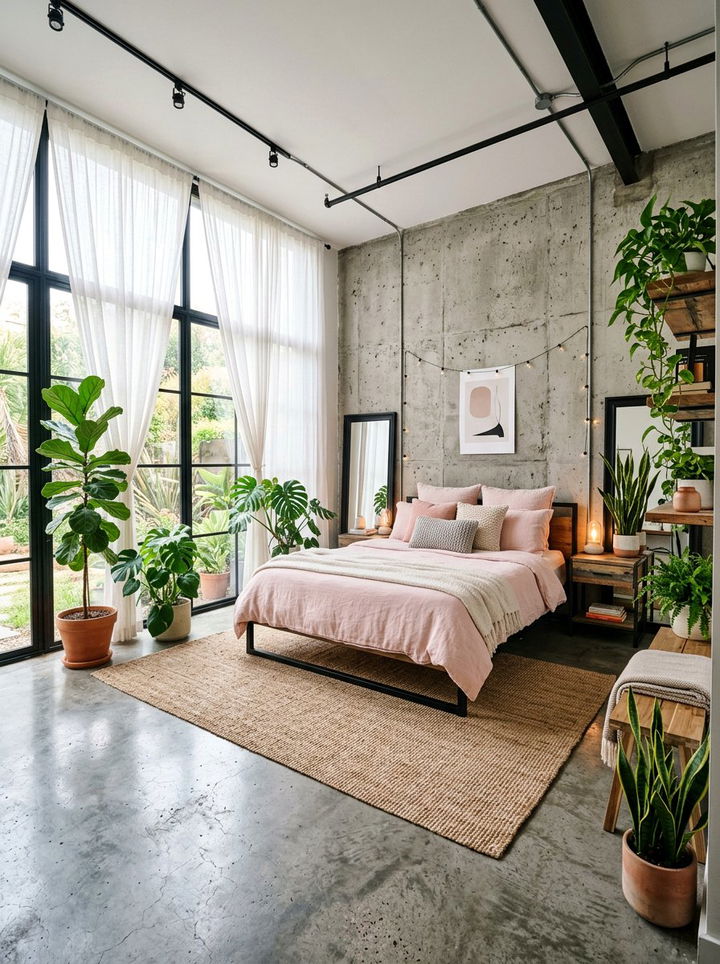 Soft Industrial Bedroom - 30 concrete bedroom ideas