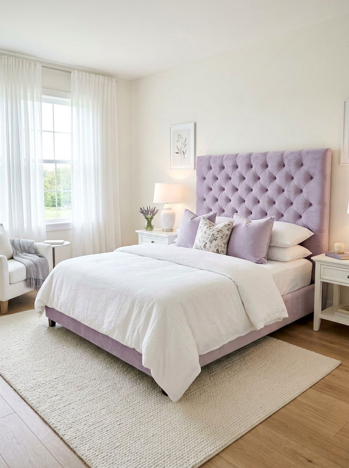 Soft Lavender Tufted Headboard - 30 bedroom tufted headboards