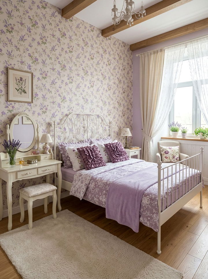 Soft Lilac Floral Bedroom - 30 pastel purple bedroom ideas