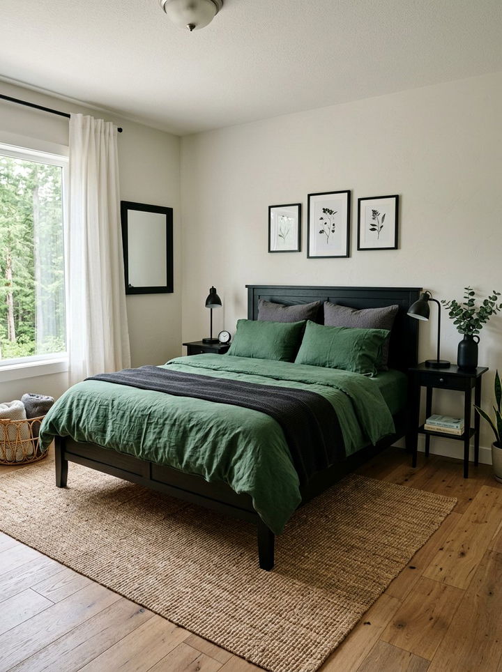 Soft Linen Green Black Bedroom - 30 forest green and black bedroom ideas