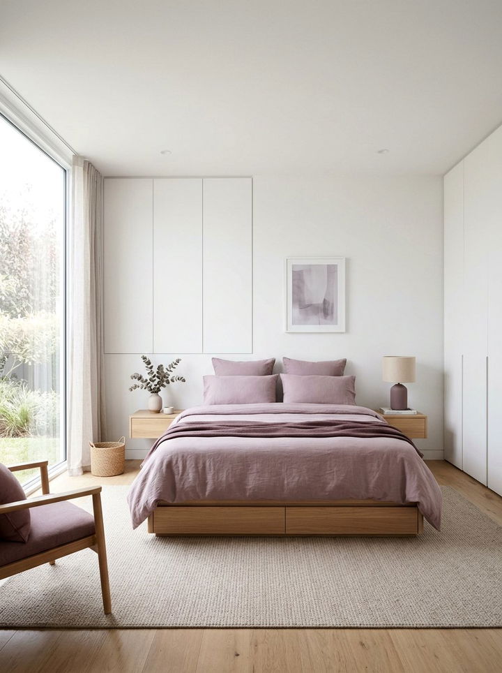 Soft Mauve Minimalist Bedroom - 30 purple and white bedroom ideas