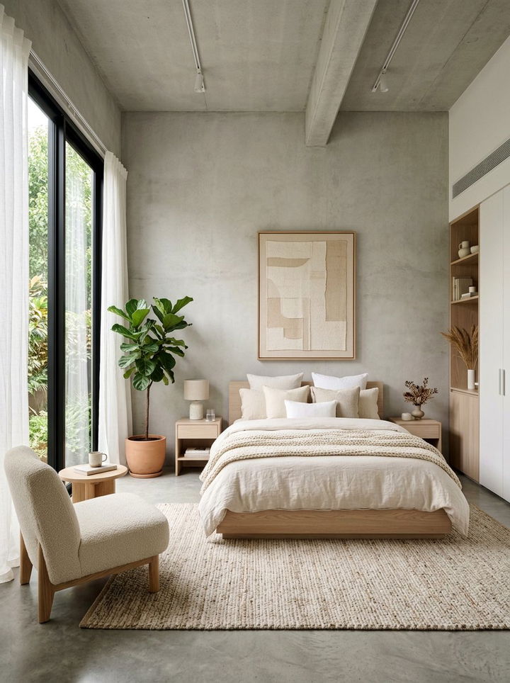 Soft Minimalist Concrete Bedroom - 30 concrete wall bedroom ideas