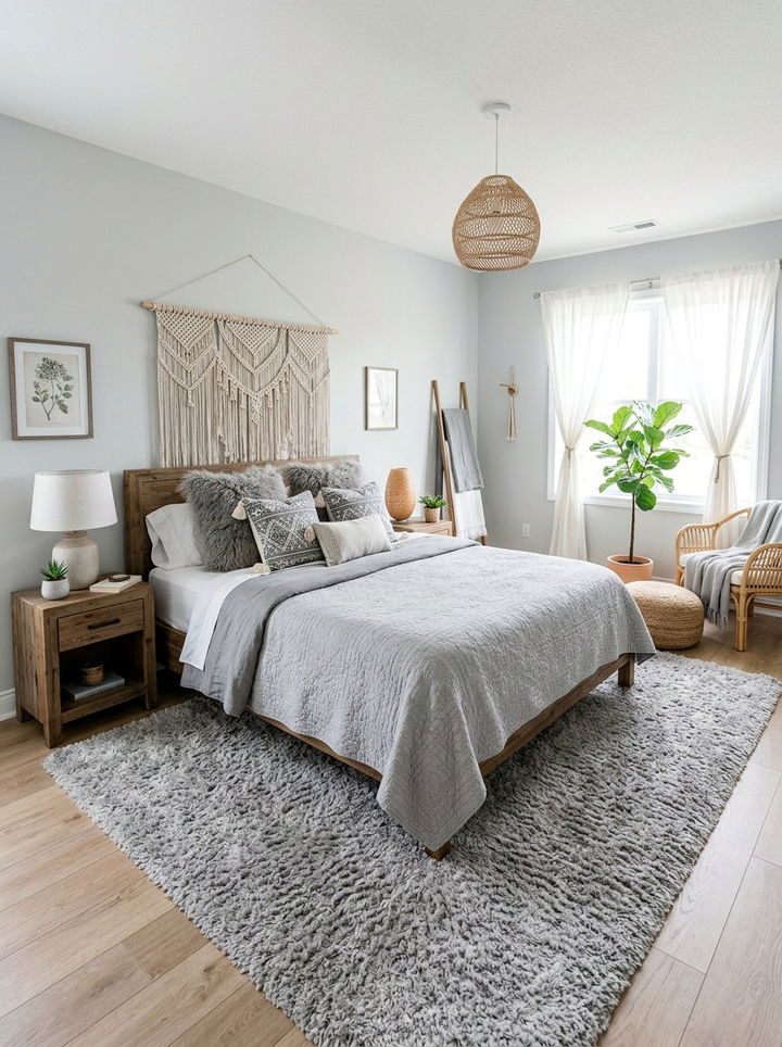 Soft Mist Grey Boho Bedroom - 30 bohemian grey bedroom ideas