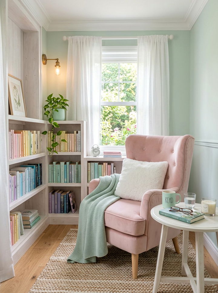 Soft Pastel Reading Nook - 30 bedroom reading nook ideas