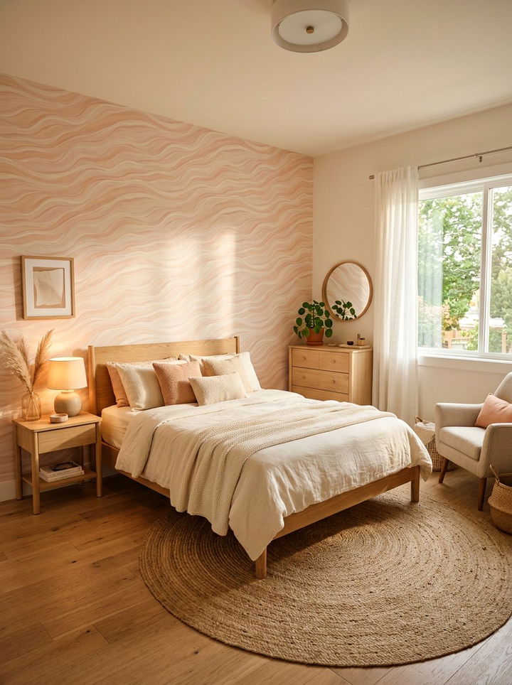 Soft Peach Abstract Wave Wallpaper - 30 bedroom minimalist wallpapers