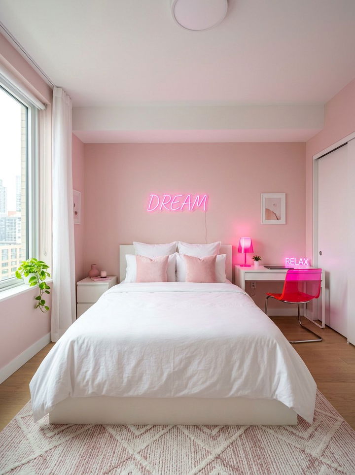 Soft Pink And Neon Contrast - 30 neon pink bedroom ideas