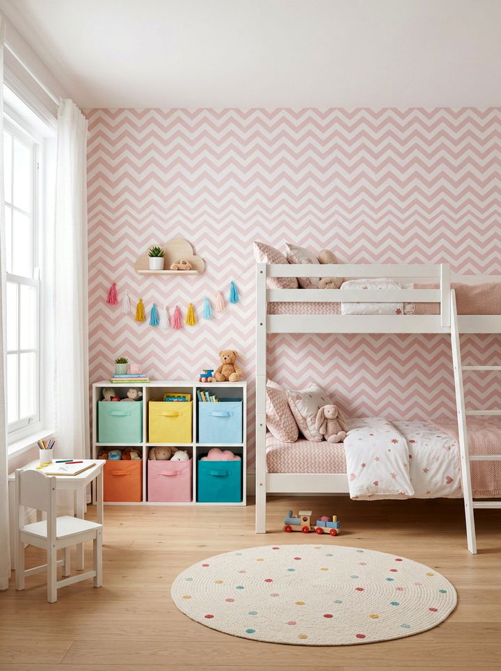 Soft Pink Chevron Wall for Kids Room - 30 bedroom chevron wall ideas