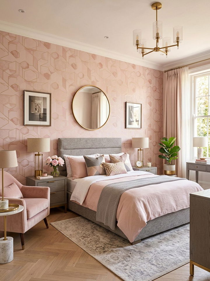 Soft Pink Geometric Bedroom - 30 bedroom geometric wallpapers