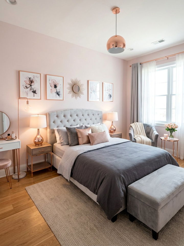 Soft Rose Gold Bedroom - 30 warm tone bedroom ideas